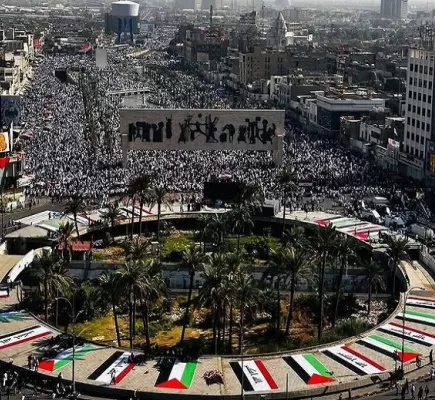 العراق: الصدريون يتظاهرون نصرةً للقضية الفلسطينية... والحكومة ترسل مساعداتها عبر مصر